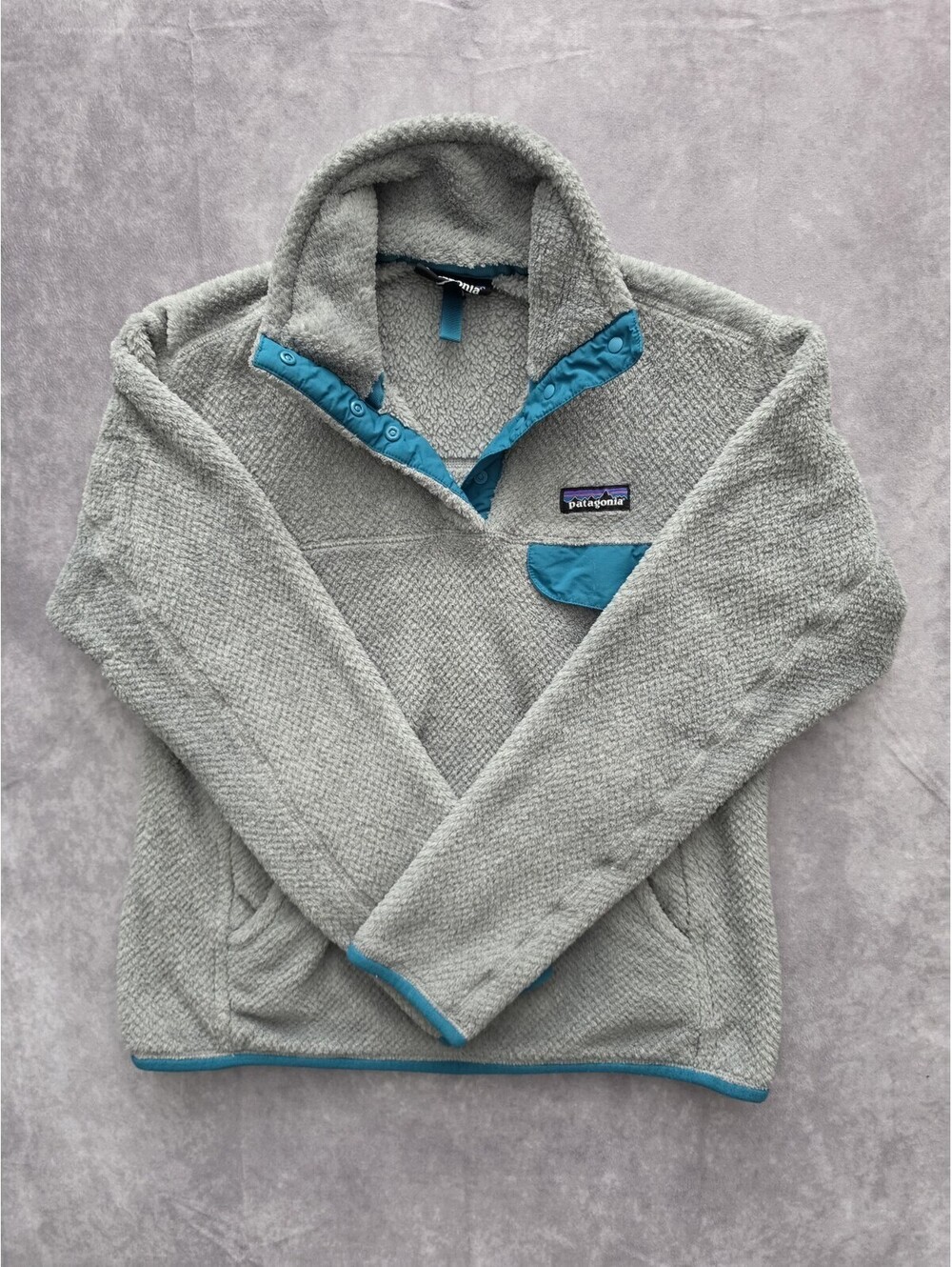 SKU0258 Patagonia Womens Small ReTool Snap-T Fleece Pullover Gray Teal Synchilla